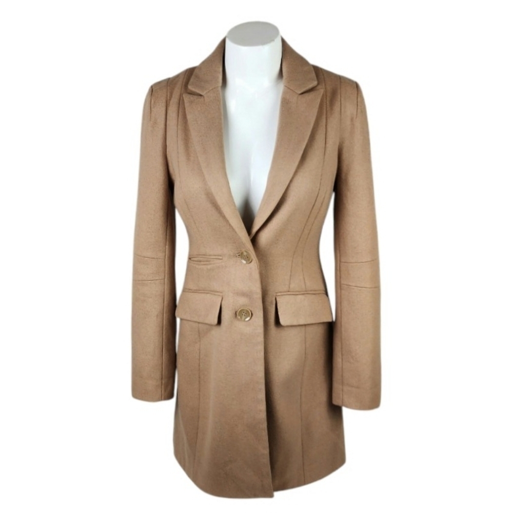Jacob Wool Car Coat Preppy Tailored Single Breasted Camel Size XS Scandi Minimal